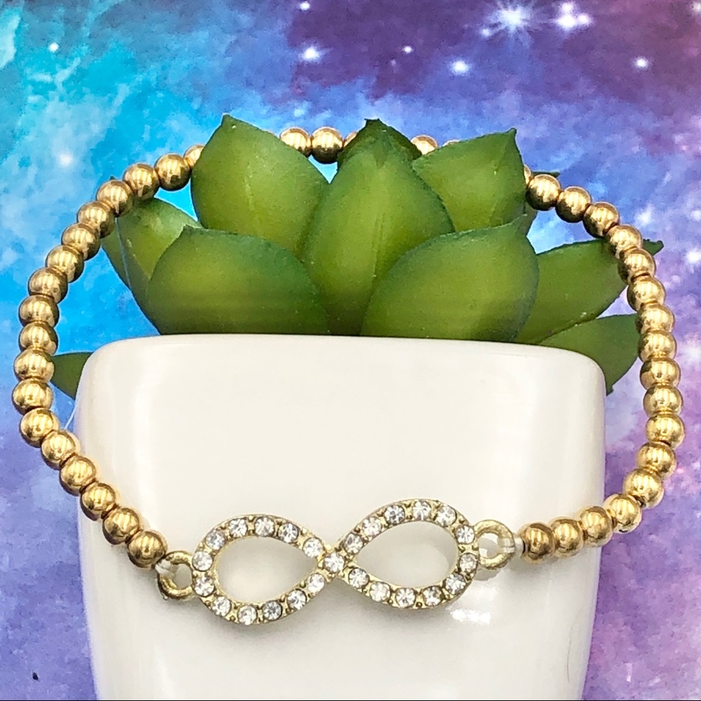 🍀 Dainty Rhinestone Infinity Gold Beaded Stretch Bracelet
